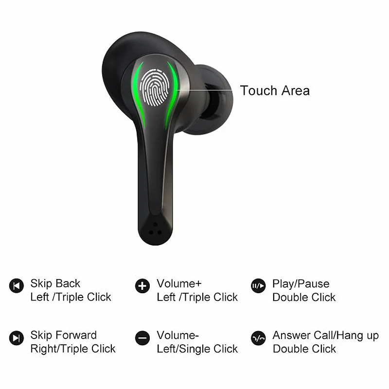 

KINGSTAR Gaming Wireless Bluetooth Headphones V5.0 Touch Control Earphones Stereo HD Earbuds 400mAh Battery IPX5 Water-proof TWS