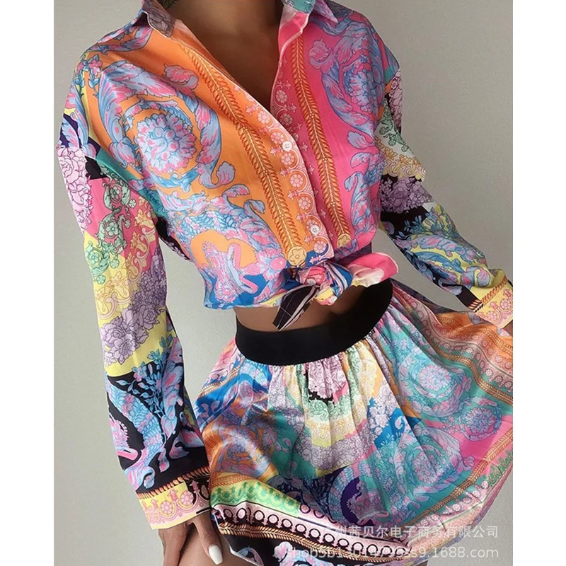 

Женский элегантный комплект WEPBEL с юбкой с цветочным принтом, женская модная однобортная рубашка + плиссированная юбка, комплект из двух пре...