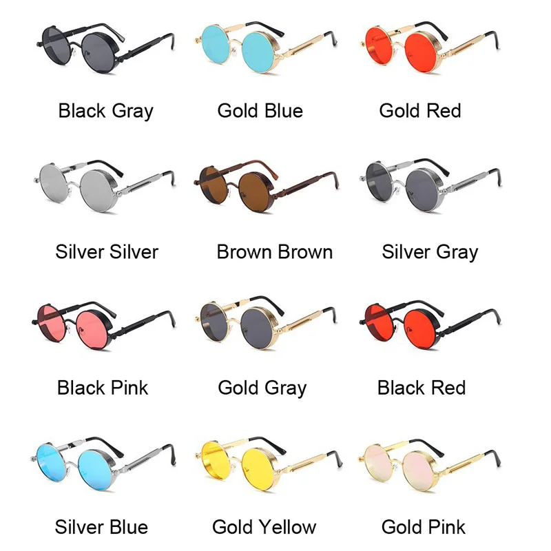 Classic Gothic Steampunk Sunglasses Male Luxury Brand Designer High Quality Men And Women Retro Round Metal Frame UV400 images - 6