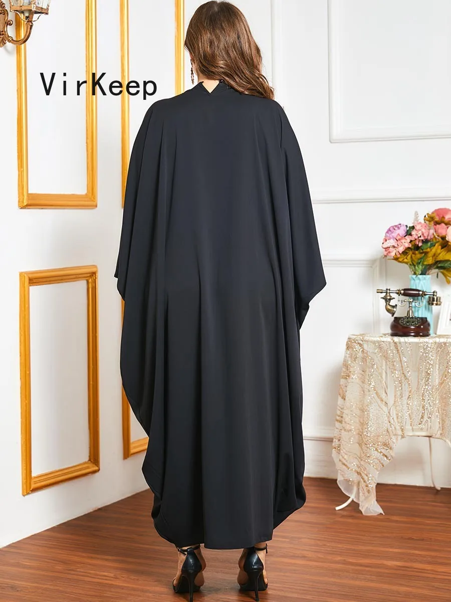 

women floral embroidery dress batwing full sleeve loose robe african dashiki dubai ramadan abaya muslim gown free size VKDR2471