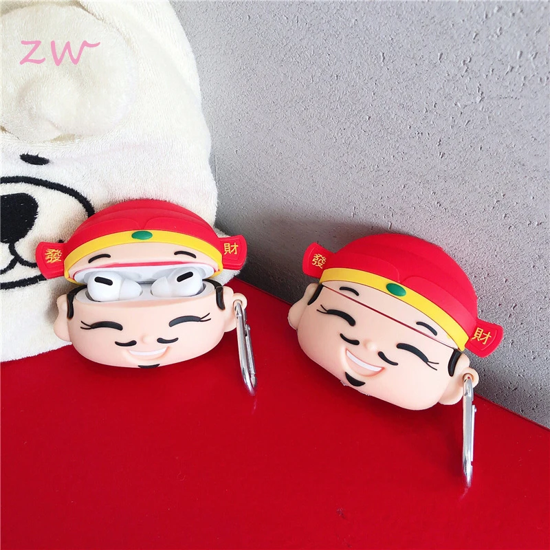 

Lucky rich man god of wealth for airpods 1 2 pro case 3d soft silicone case wireless bluetooth headset protect cover accessories