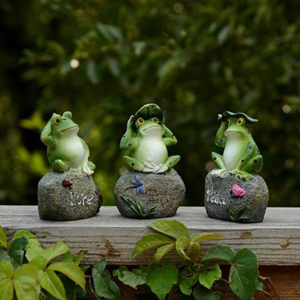 3 Pcs Frog Statues Frogs Small lovely Decorations Sitting on Stone Sculptures Outdoor Garden Yard Pool Fish Tank Ornaments Decor | Дом и сад