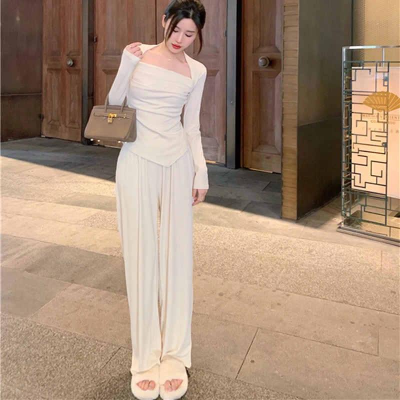 Женская Повседневная Свободная одежда шикарные топы и широкие брюки Осенний