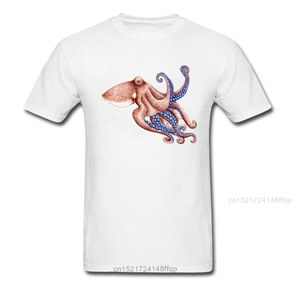 Мужские повседневные футболки с изображением голубого осьминога 2018 летняя