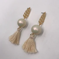 karakale boho fashion jewelry gothic leaf stud artificial pearl bead tassel dangle earings vintage gold earrings for women ed21