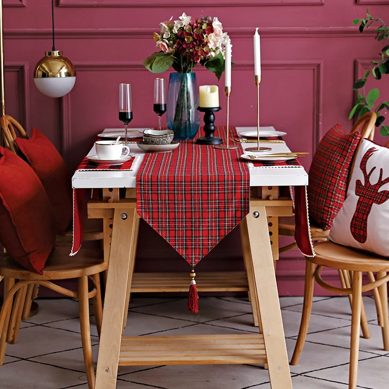 Современная прямоугольная скатерть с принтом решетки из полиэстера и льна