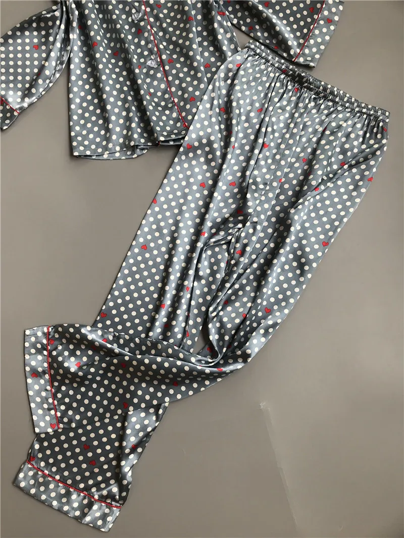 Пижама женская атласная с отложным воротником и длинным рукавом|Комплекты пижам|