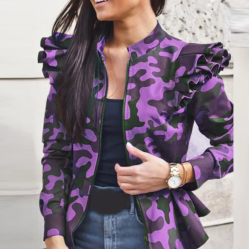 

Women Elegant Leopard Print Ruffles Coats Jackets Autumn Casual Butterfly Sleeve Tops Ladies Sexy Stand Neck Cardigan Outerwear