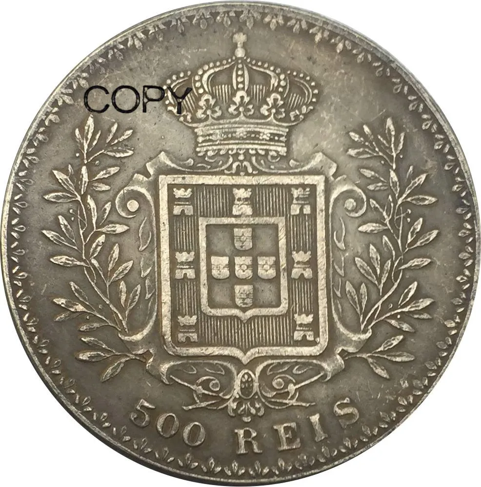 Португалия 500 рейс Карлос I 1893 латунная Серебряная копия монеты | Дом и сад