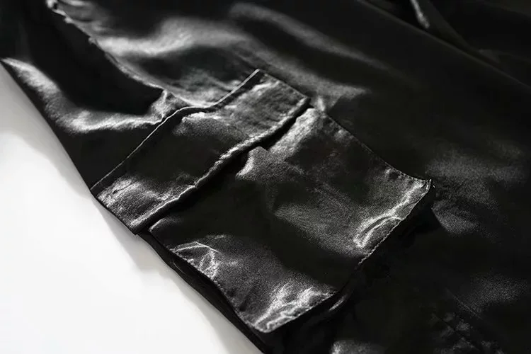 Сексуальные Плиссированные брюки с высокой талией, с регулируемой строчкой, с боковым карманом-карго, свободные широкие штаны для бега, женские атласное шелковое платье для тренировок, уличная одежда Harajuku