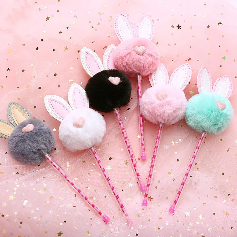 Милый Плюшевый Кролик с ушами гелевая ручка 0 5 мм Kawaii черные чернила нейтральные