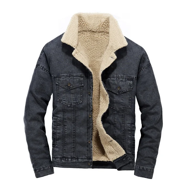 Мужская мода зима берберский флис утолщаются утепленные джинсы куртки 2019 новые