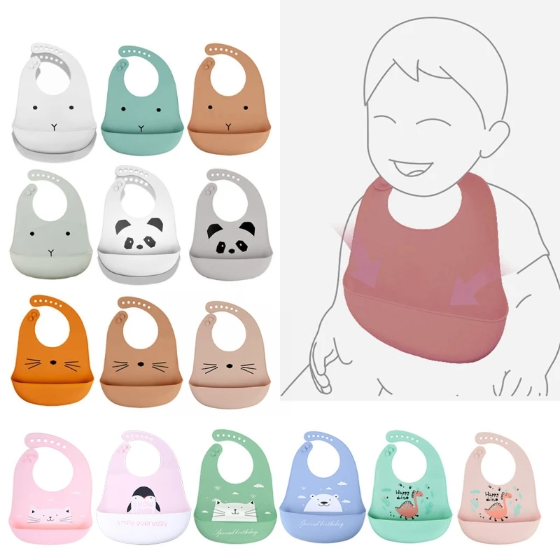 

Непромокаемые Мягкие силиконовые нагрудники для младенцев с мультяшным рисунком Регулируемый нагрудник для кормления младенцев Карманны...