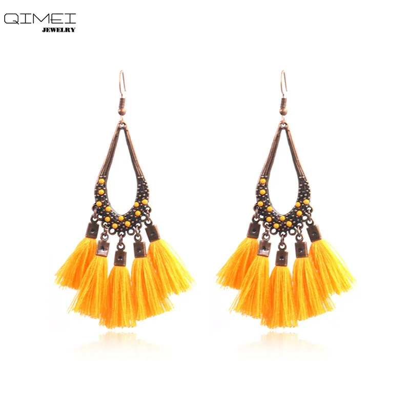 Серьги с кисточками в богемном стиле для женщин длинные Винтажные серьги