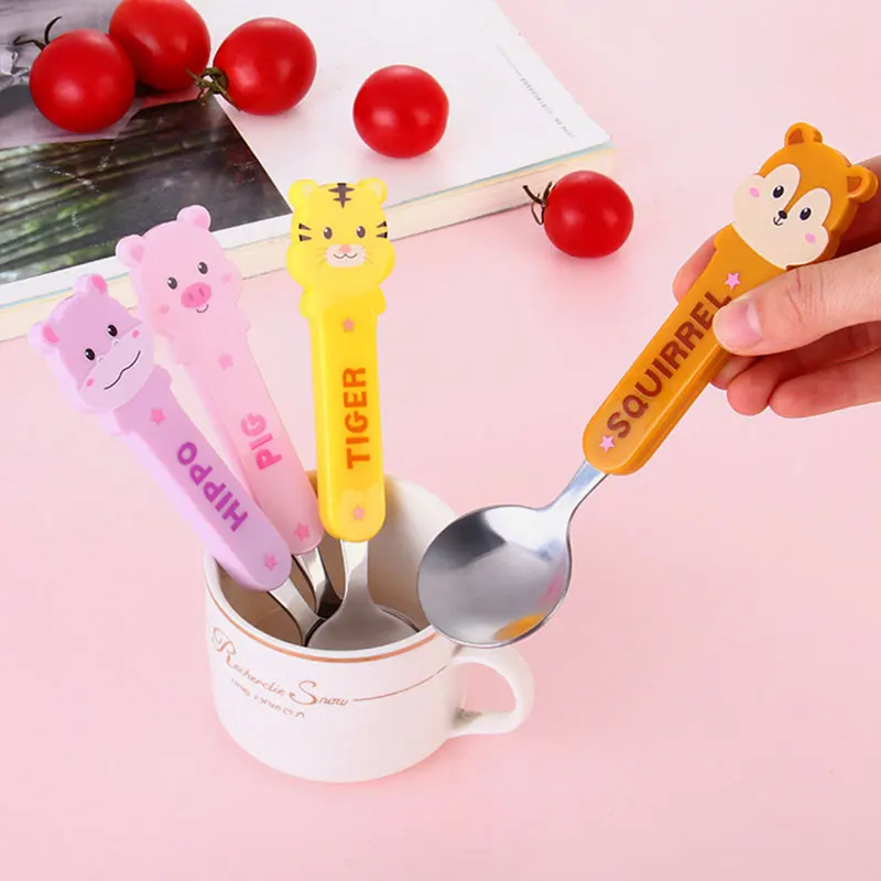

Cute Cartoon Spoon Stainless Steel Baby Tableware Spoon Anti-scald Bear Tiger Animal Fork Spoon Set Utensils Baby Eating Tools