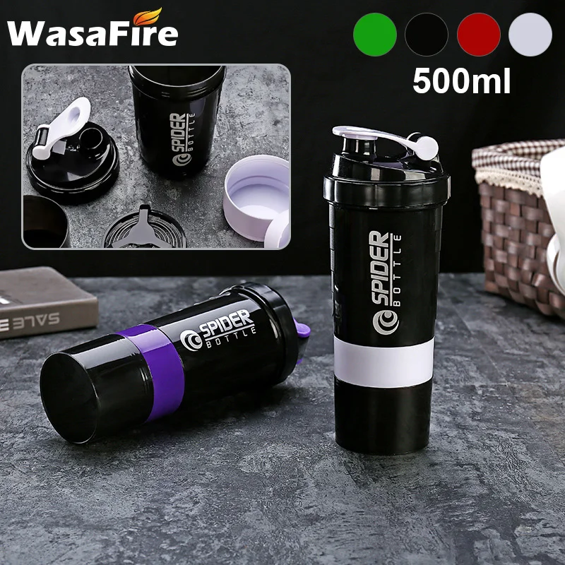 

WasaFire 3 Layers Bottle Protein Powder Shake Cup 500ML Capacity Water Bottle Plastic Mixing Cup Body-Building Exercise Bottle