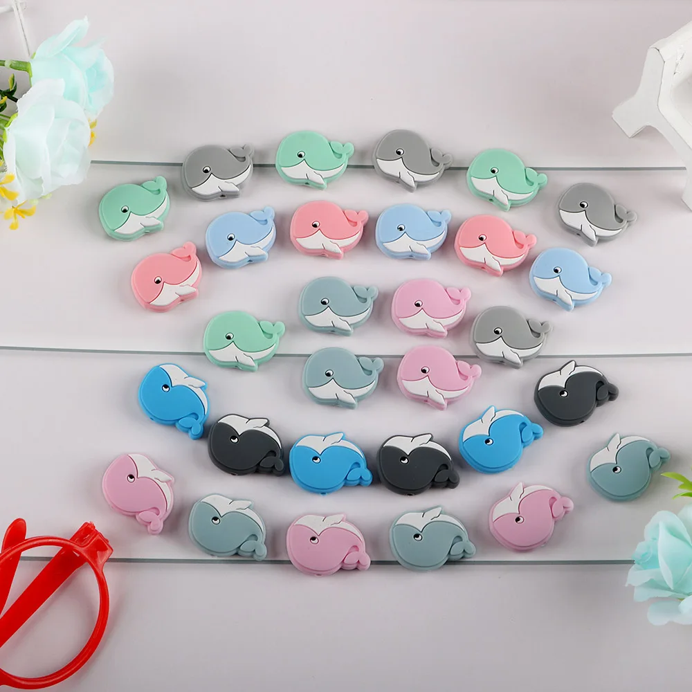 

Kovict 30pcs Whale Food Grade Silicone Dolphin Teether Beads Chew Necklace Autism Pacifier Chain For Baby DIY Accessories