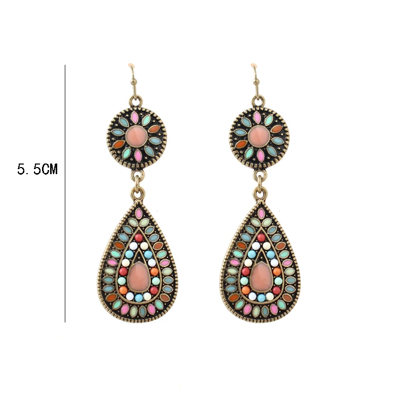 

Antique Gold Color Bohemia Colorful Enamel Dangle Drop Earring for Women Female Party Beach Boho Hanging Earring Fashion Jewelry