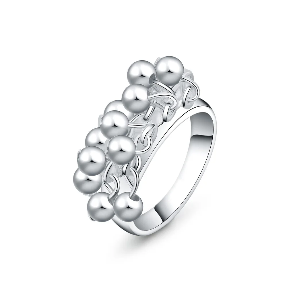 

AGTEFFER 925 Sterling Silver Smooth Grape Beads Ring For Women Fashion Wedding Engagement Party Gift Charm Jewelry