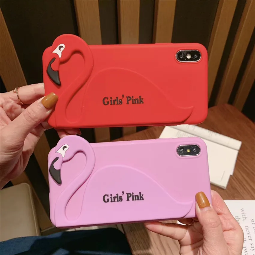 Розовые чехлы с фламинго для девочек телефонов Etui iPhone 7 Apple мягкий силиконовый