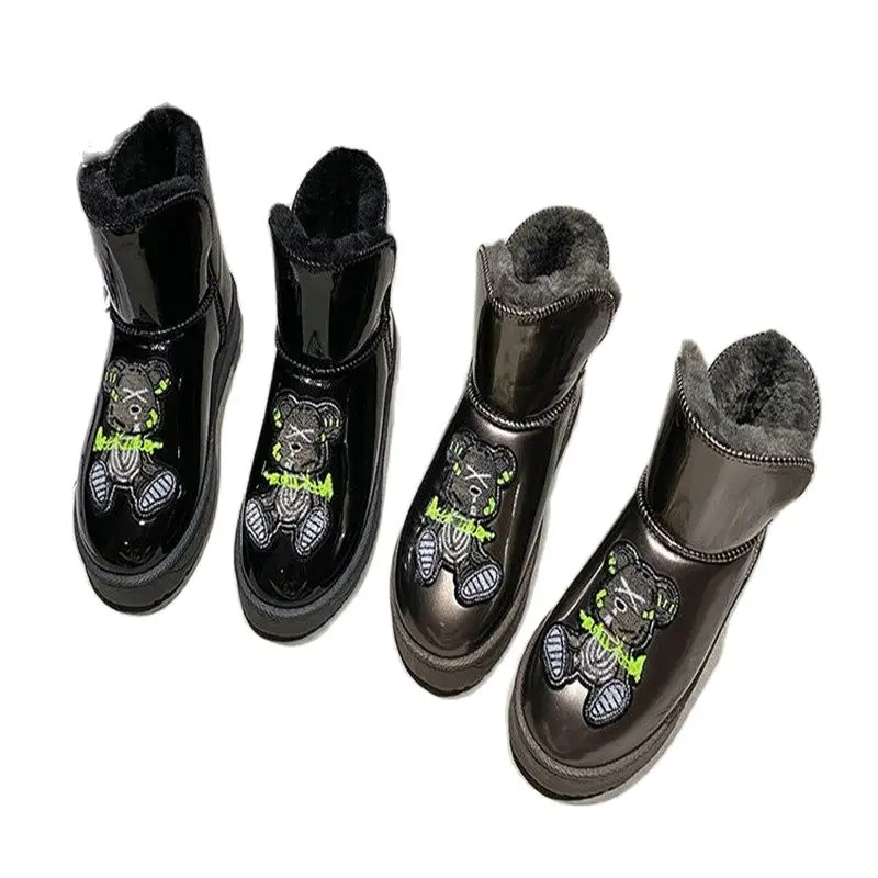 Ladies Snow Boots Winter Waterproof Warm Plush Boots Cartoon Women's Shoes Casual Embroidered Bear Shoes and Ankle Boots Women