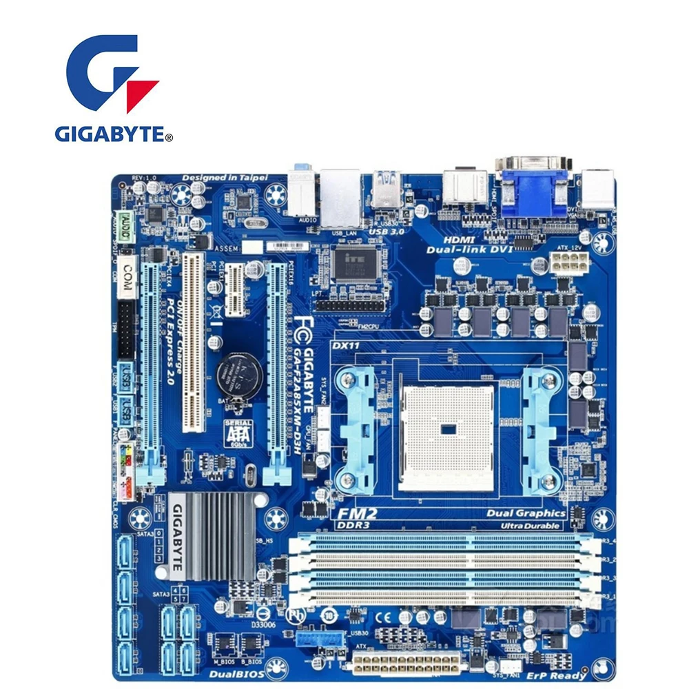 Материнская плата для GIGABYTE GA F2A85XM D3H Socket FM2 AMD A85 A85M оригинальная б/у материнская