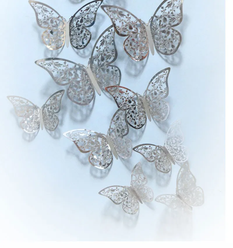 12pcs 3D Metal Hollow Butterfly Wall Sticker for Home Decor DIY Butterflies Fridge Stickers Room Decoration Party Wedding | Дом и сад