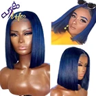 Короткий прямой парик Боб темно-синие волосы на шнуровке 100% человеческие волосы парики синие для черных женщин сделанные Remy бразильские предварительно выщипанные