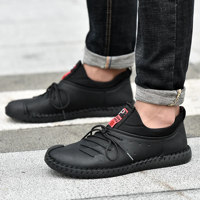 Мужские кожаные туфли ручной работы винтажные лоферы плоская подошва Мокасины