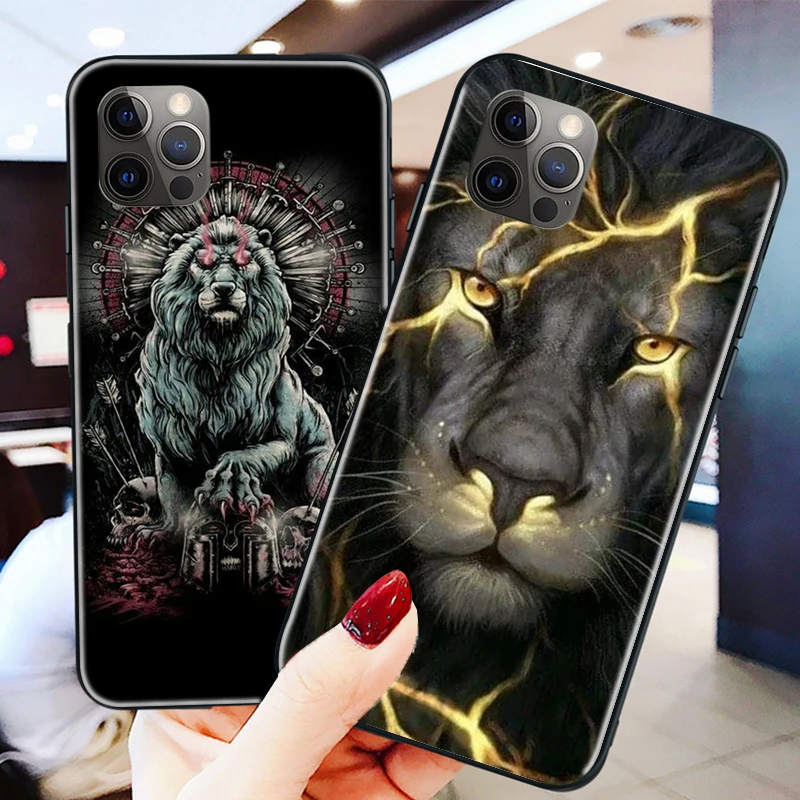 

Phone Case For iPhone 6 6S 7 8 Plus X XS XS Max XR 11 11 Pro 12 12 Pro Max Luxury Black Shell Cover Wolf Lion Animal funda
