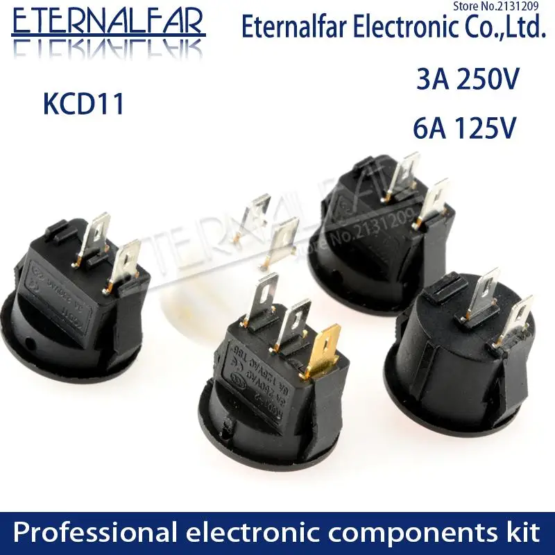 KCD11 3A 250V AC 6A 125V SPDT ВКЛ ВЫКЛ открытие 15 мм Полный Круглый красный черный белый 2 фута