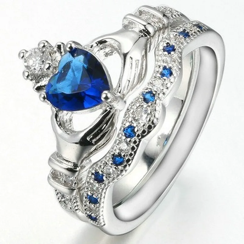 Fashion 925 Sterling Silver Color Ring For Women Wedding Engagement Diamond Crown Queen Gemstone Sapphire Fine Jewelry | Украшения и