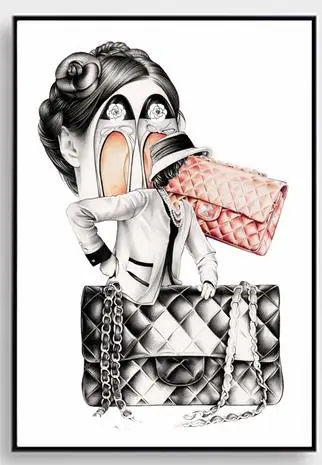 Модный постер Сумка Духи Современные Настенные рисунки Vogue журналы и сумки Картина Коко Холст Живопись Декор для гостиной - Цвет: D