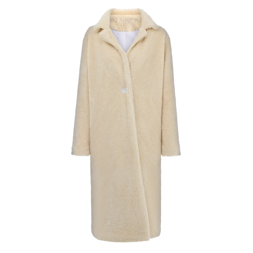 

Winter Warm Faux Fur Coats Jackets For Women Solid Plush Blouse Overcoat With Button Pockets Jacket Long Tops Outwear