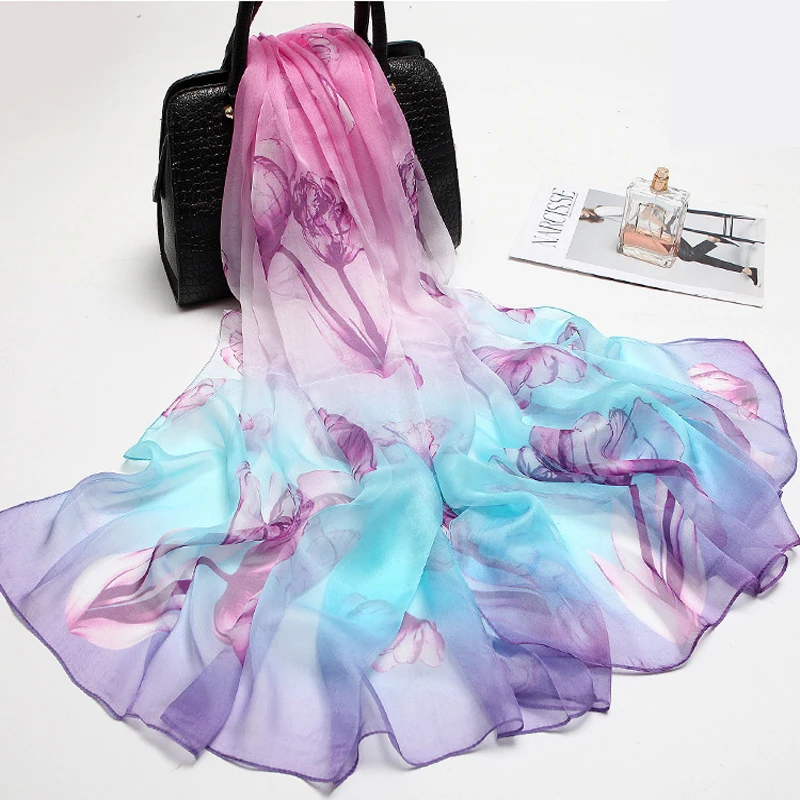 

100% Real Silk scarf Luxury Floral Printed Shawl Sale Women Genuine Natural Silk Scarf Shawl Printed Tassel Scarf