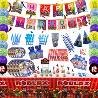 game roblo theme design boys birthday party decorations balloon paper cup plate baby shower disposable tableware supplies