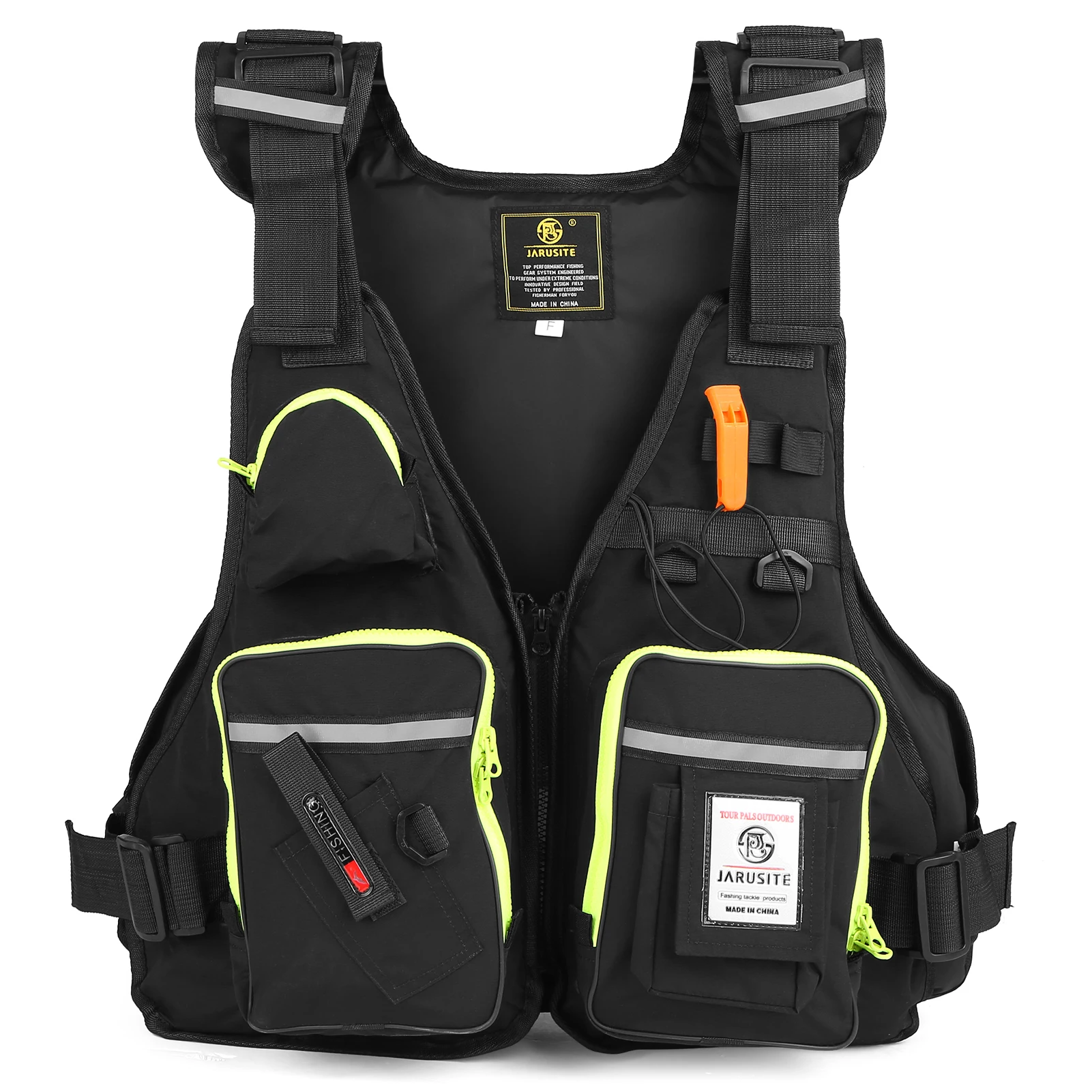 

JARUSITE Life Jacket Multi-Pockets Fly Fishing Buoyancy Vest with Water Bottle Holder for Kayaking Sailing Boating Water Sports