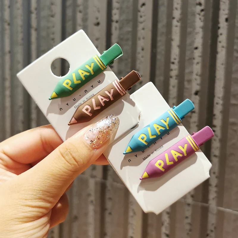 

Korean New Color Pencil Barrettes Alloy Letter Hair Accessory Fashion Girl Side Clip Duckbill Clip Womens Barrette Stick Hairpin