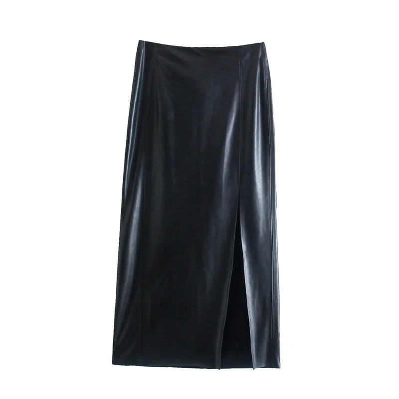 

Women 2021 za fashion faux leather pencil skirt split skirt vintag high waist a-line skirt female skirts mujer