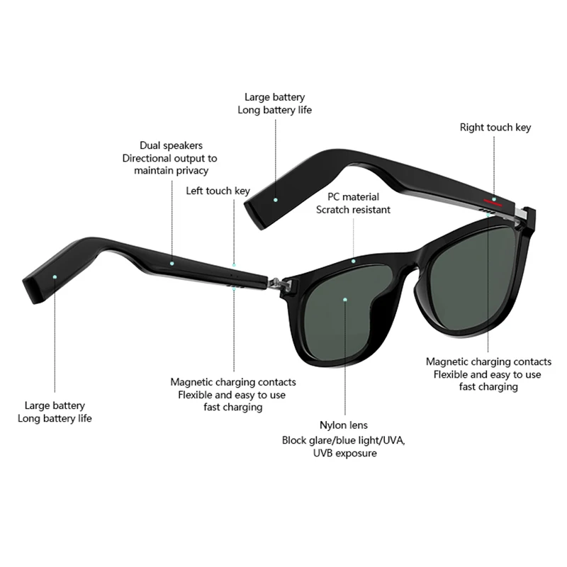 저렴한 스마트 안경 남자 블루투스 통화 무선 헤드셋 플레이 게임 GPS 음악 플레이어, IP67 방수 음성 제어 마이크 선글라스