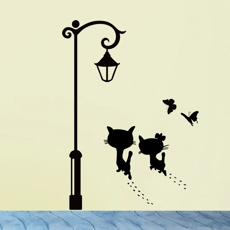Новые милые парные настенные наклейки с котом уличный светильник декоративные