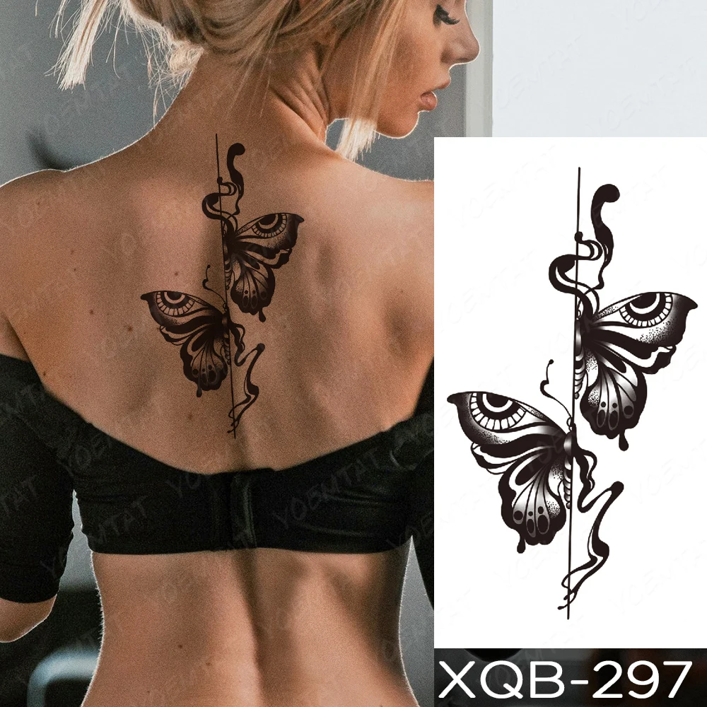 

Butterfly Snake Tatoo Temporal Waterproof Sticker Black Henna Temporary Tattoo Old School Sexy Back Shoulder Woman Girl Glitter