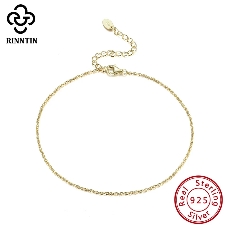 Rinntin реальные 925 пробы серебро Мода нежный Workmanship14K плакировкой золота браслет
