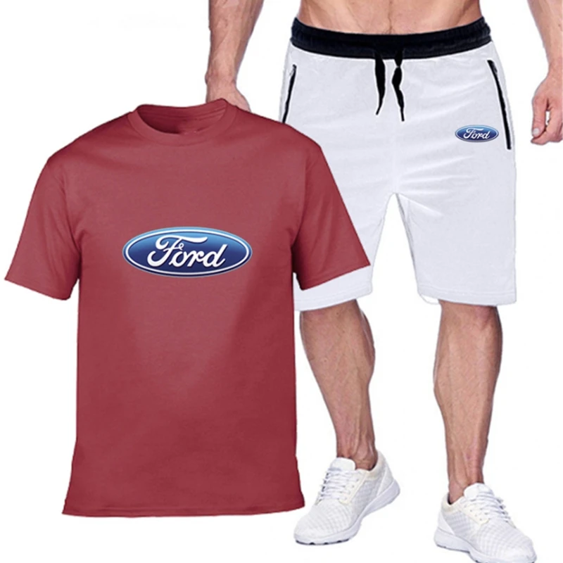 

Mens Short Sets for FORD Car Logo Printed Summer High Quality Cotton Sportswear 2Pcs Tshirt Shorts Tracksuit Man Brand Sets