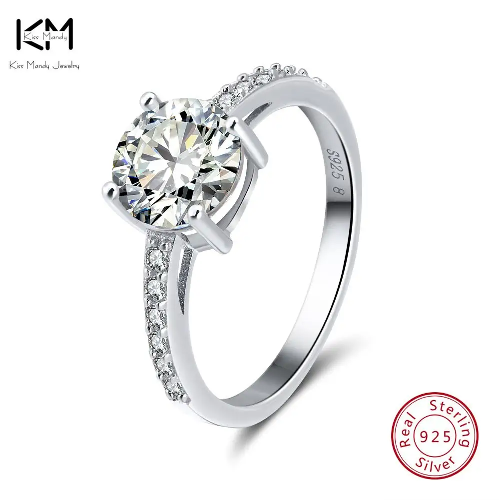 

KISS MANDY Real 925 Sterling Silver Women Rings AAA Shiny Cubic Zircon Prong Setting Female Luxury Wedding Ring Jewelry KSR56