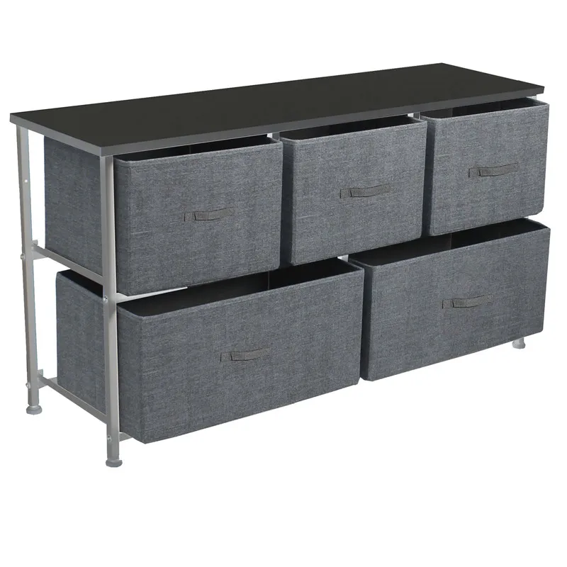 

Multifunction Removable Dresser with 5 Drawers Fabric Storage Tower, Wooden Top & Easy Pull Fabric Bins