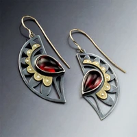 vintage flower half round earrings for women tribal irregular hollow red teardrop stone earrings femals statement jewelry brinco