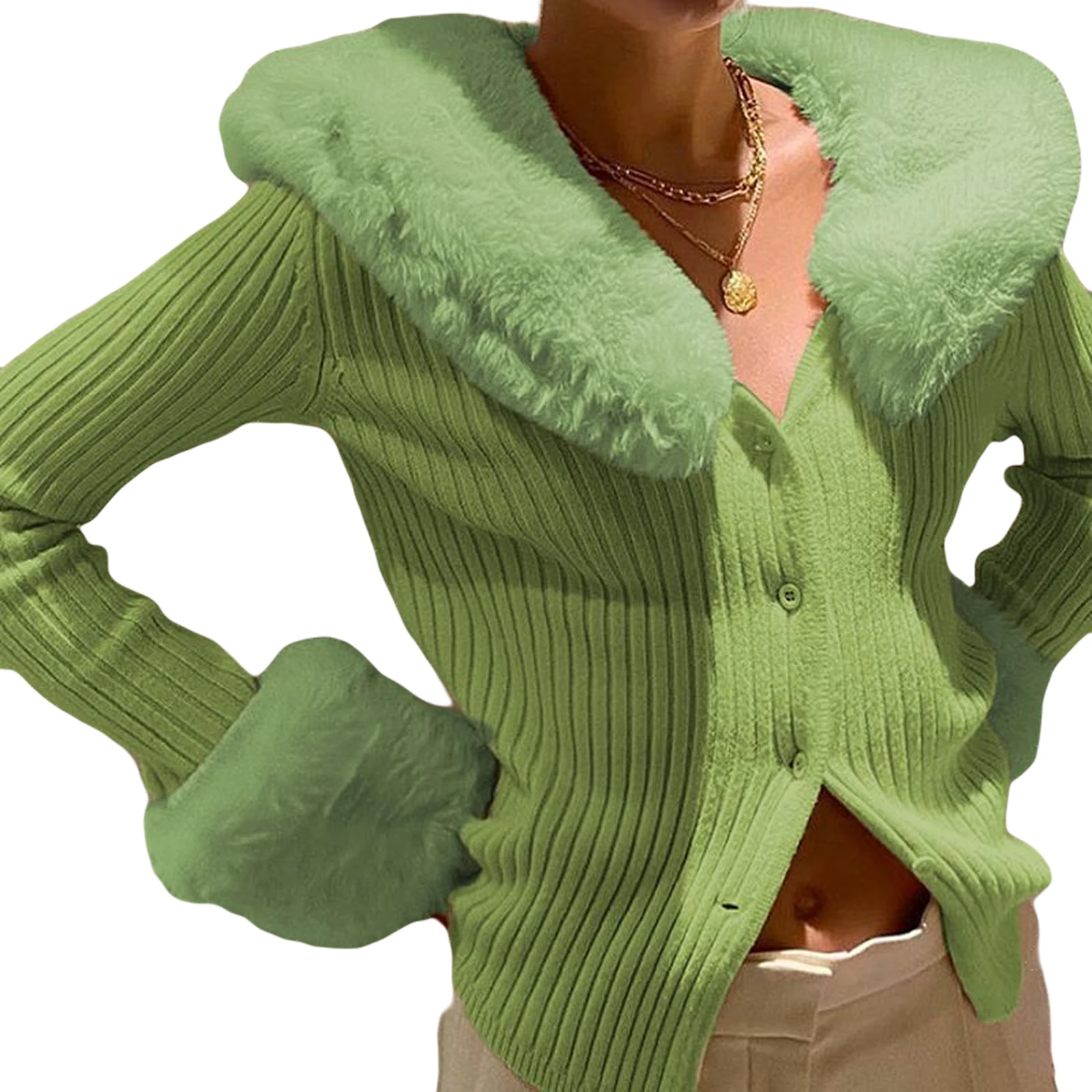 

Women's Autumn Fashion Jacket Knitted Long Sleeve Top Party Wear Loose Warm Solid Color Button Clothes