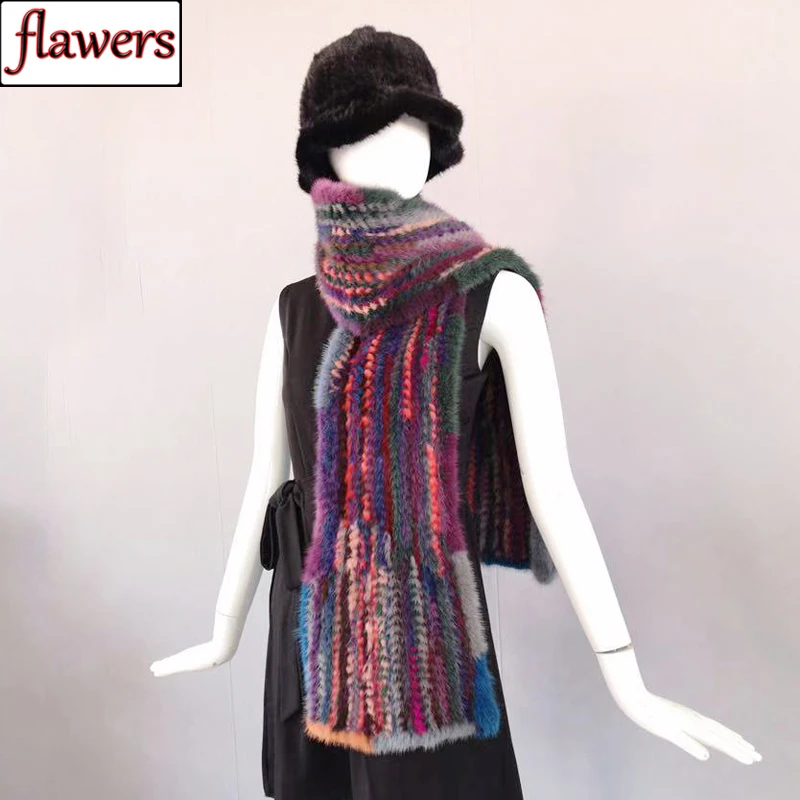 Новинка 2020 зимний женский вязаный шарф из натурального меха норки теплого