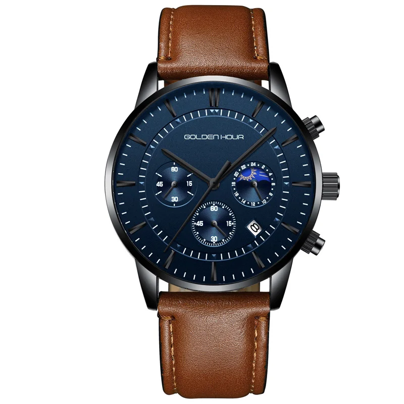 L-black blue GOLDENHOUR роскошные брендовые мужские часы полностью стальные деловые наручные часы водонепроницаемые кварцевые мужские часы Relogio Masculino - Цвет: L-black blue